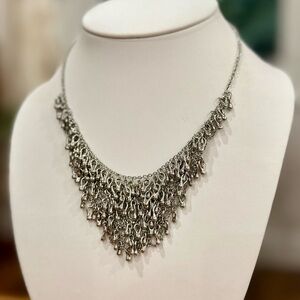 Silver Teardrop Accent Statement Necklace